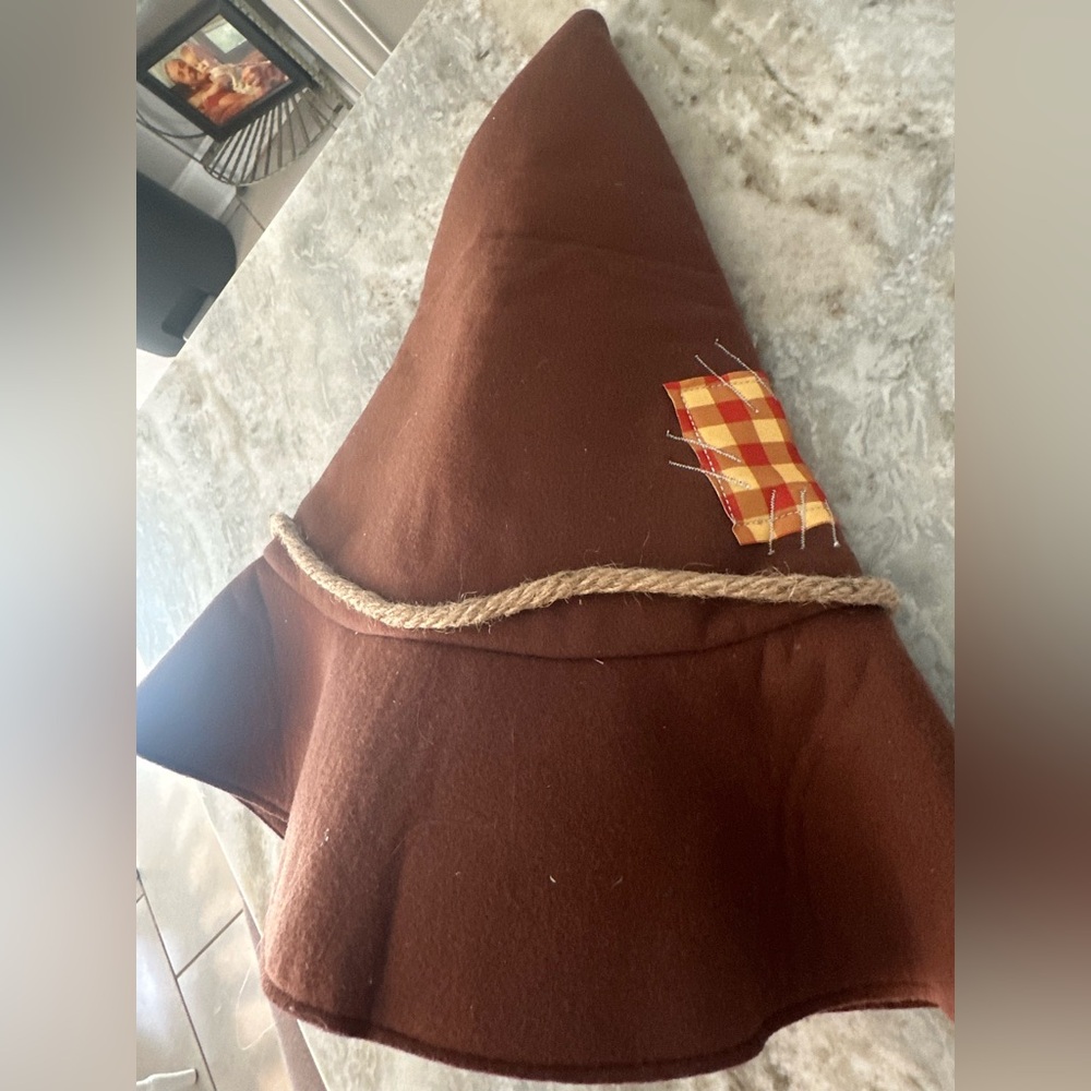 Brown Witch Hat with Plaid Patch (hat only)